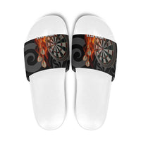 Personalised Aotearoa Darts Slide Sandals Maori Koru Flaming Dartboard LT14 Black - Polynesian Pride