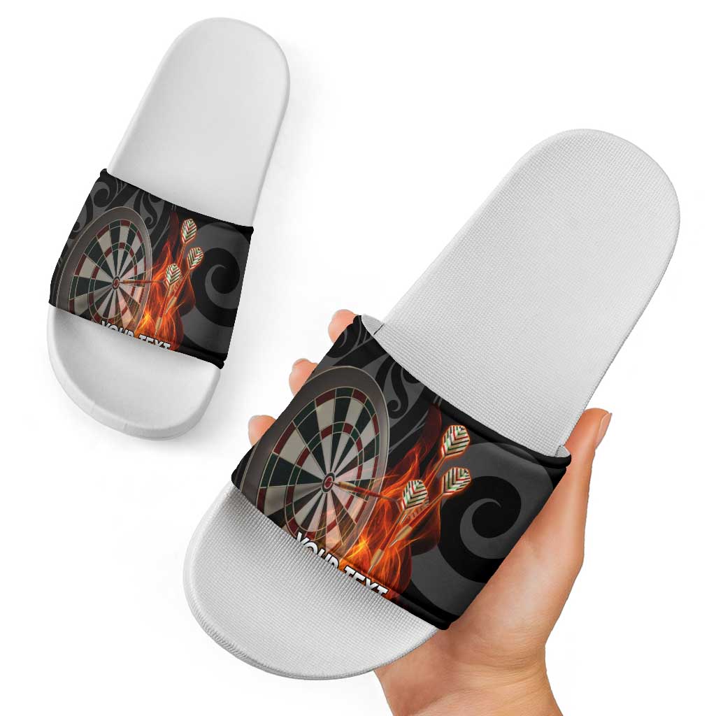 Personalised Aotearoa Darts Slide Sandals Maori Koru Flaming Dartboard LT14 - Polynesian Pride
