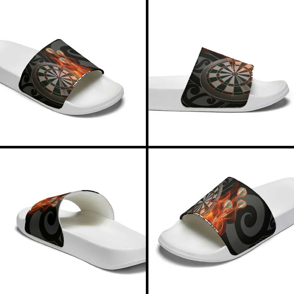 Personalised Aotearoa Darts Slide Sandals Maori Koru Flaming Dartboard LT14 - Polynesian Pride