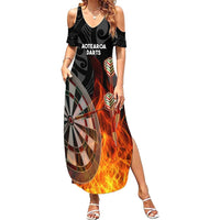 Personalised Aotearoa Darts Summer Maxi Dress Maori Koru Flaming Dartboard LT14 Women Black - Polynesian Pride
