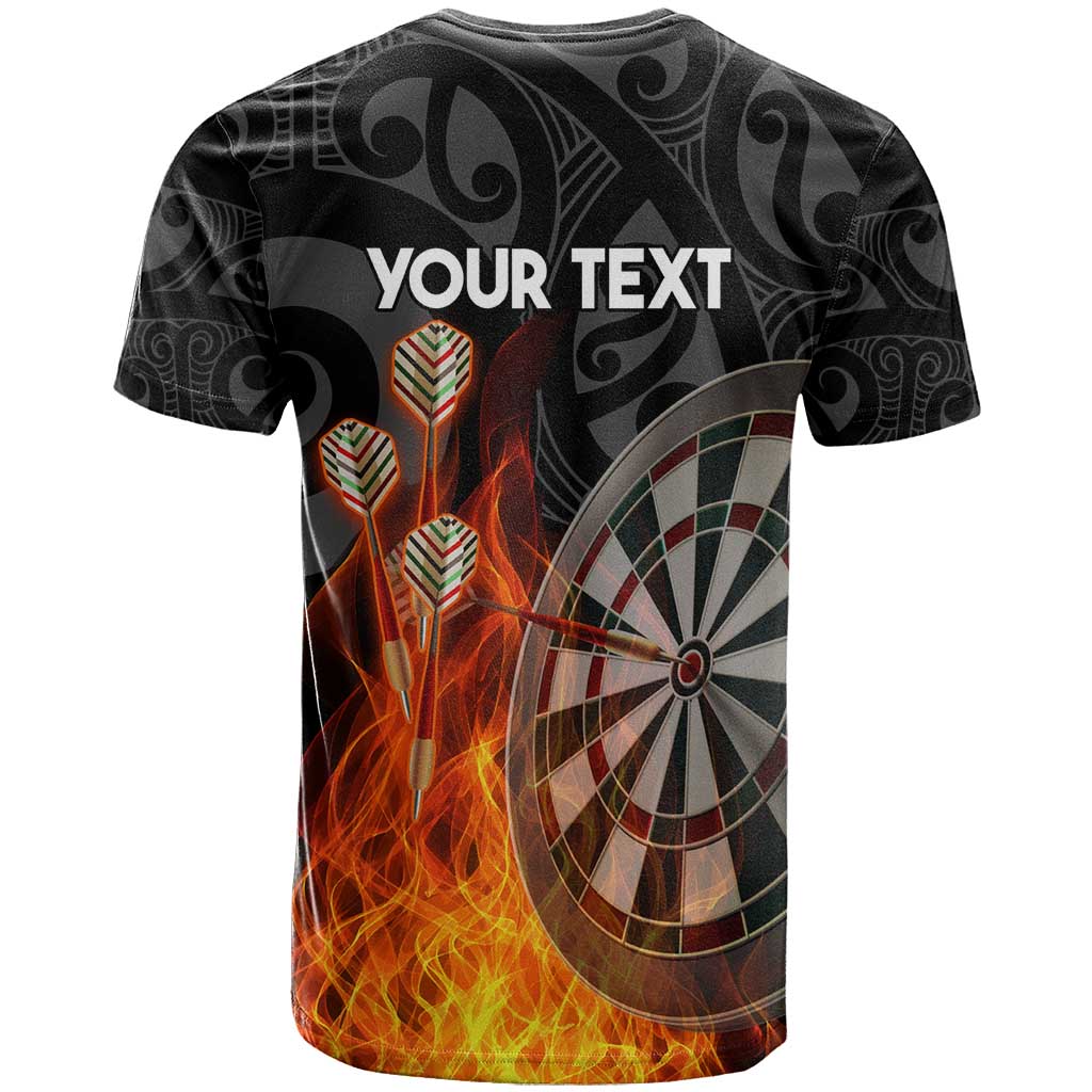 Personalised Aotearoa Darts T Shirt Maori Koru Flaming Dartboard LT14 - Polynesian Pride