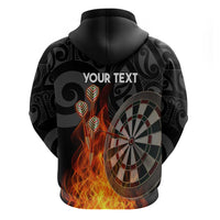 Personalised Aotearoa Darts Zip Hoodie Maori Koru Flaming Dartboard LT14 - Polynesian Pride