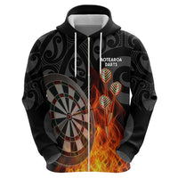 Personalised Aotearoa Darts Zip Hoodie Maori Koru Flaming Dartboard LT14 - Polynesian Pride