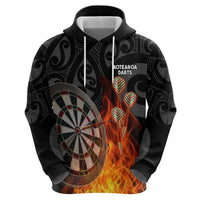 Personalised Aotearoa Darts Zip Hoodie Maori Koru Flaming Dartboard LT14 - Polynesian Pride
