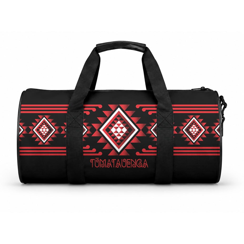 Aotearoa Atua Tumatauenga Duffle Bag Maori God Of War Taniko Motifs LT14 One size Red - Polynesian Pride