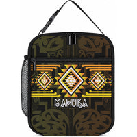 Aotearoa Atua Mahuika Lunch Bag Maori Goddess Of Fire Taniko Motifs LT14 10.2 × 8.3 × 4.3 inch Yellow - Polynesian Pride