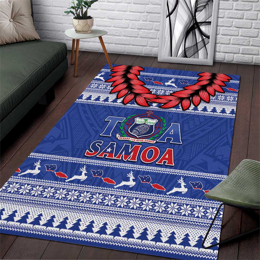 Toa Samoa Rugby Christmas Area Rug Ula Fala Samoan Pattern Blue LT14 Blue - Polynesian Pride