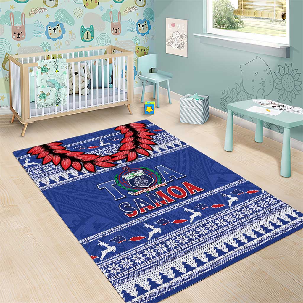 Toa Samoa Rugby Christmas Area Rug Ula Fala Samoan Pattern Blue LT14 - Polynesian Pride