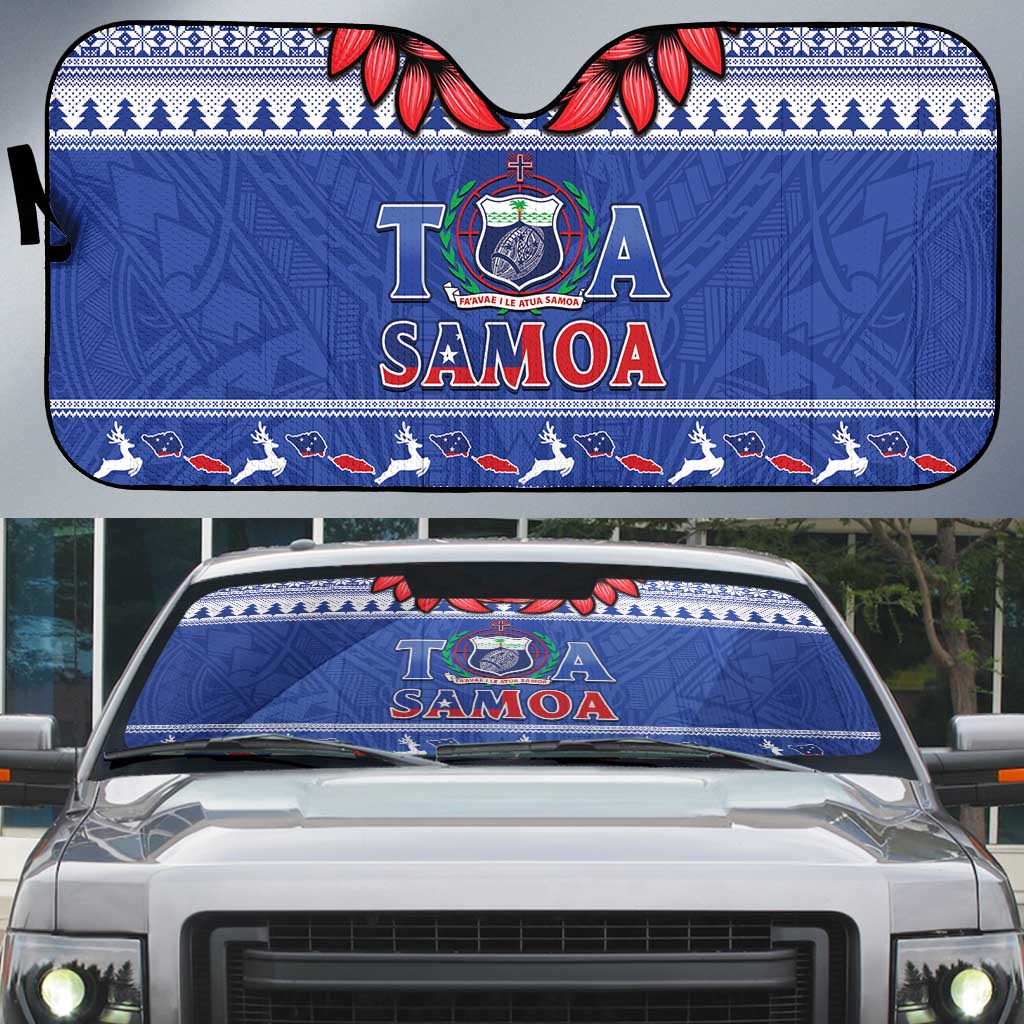Toa Samoa Rugby Christmas Auto Sun Shade Ula Fala Samoan Pattern Blue LT14 Blue - Polynesian Pride