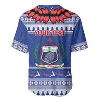 Personalised Toa Samoa Rugby Christmas Baseball Jersey Ula Fala Samoan Pattern Blue LT14 - Polynesian Pride
