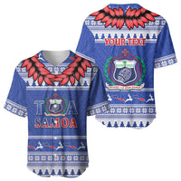 Personalised Toa Samoa Rugby Christmas Baseball Jersey Ula Fala Samoan Pattern Blue LT14 - Polynesian Pride
