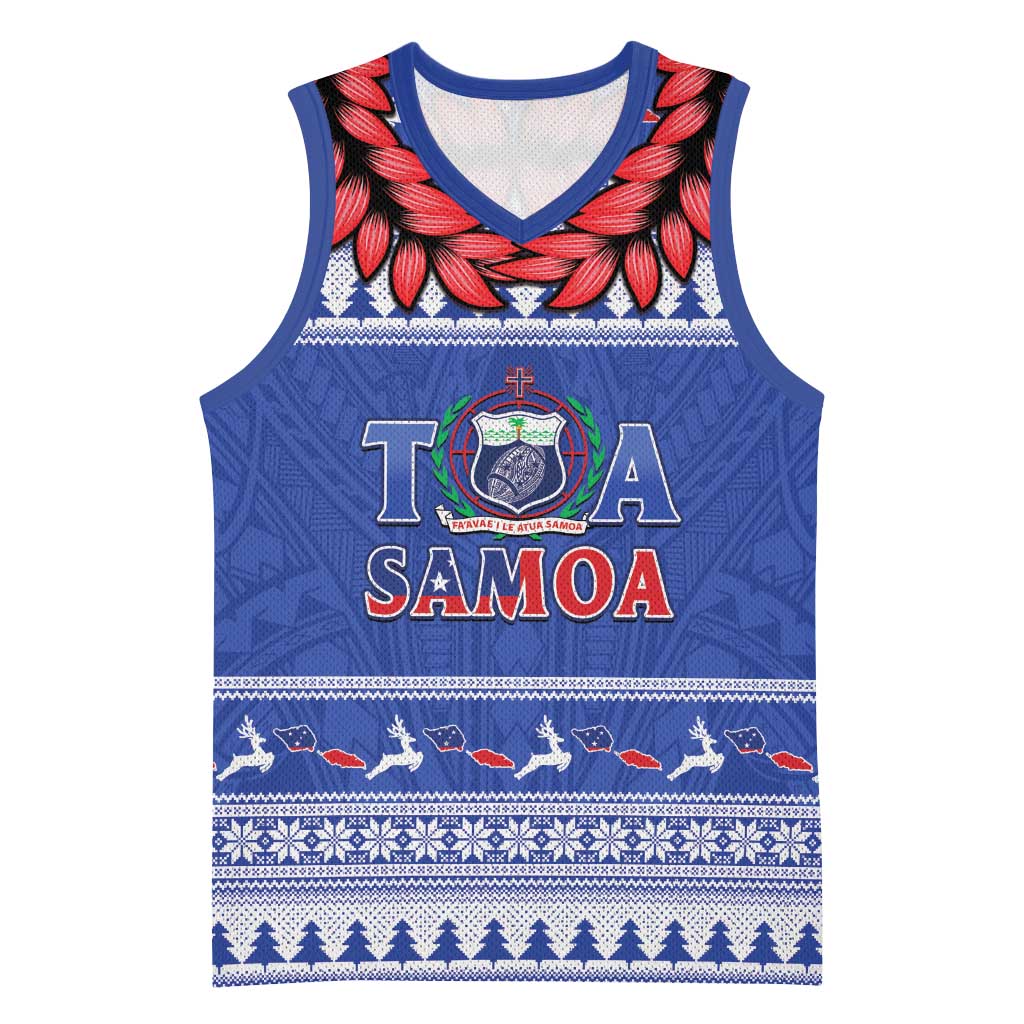 Personalised Toa Samoa Rugby Christmas Basketball Jersey Ula Fala Samoan Pattern Blue LT14 Unisex Blue - Polynesian Pride