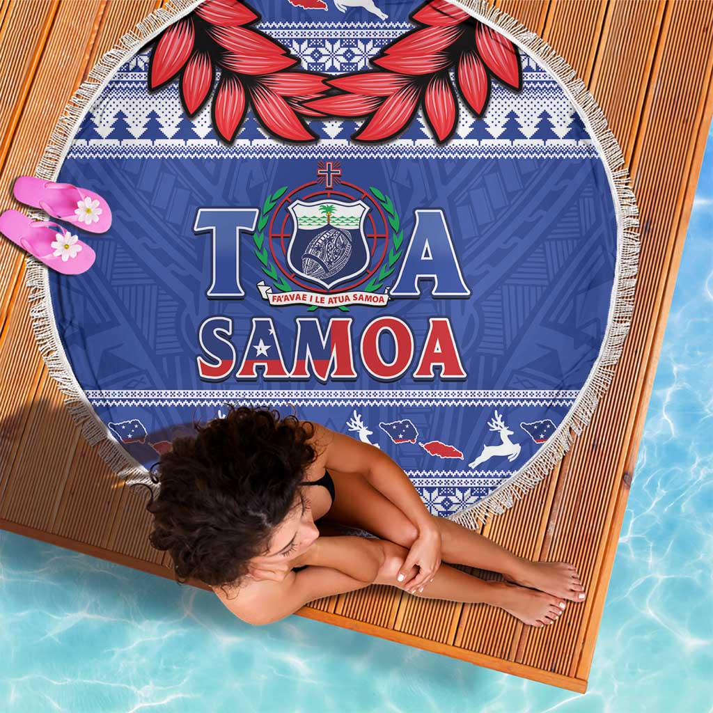Toa Samoa Rugby Christmas Beach Blanket Ula Fala Samoan Pattern Blue LT14 - Polynesian Pride