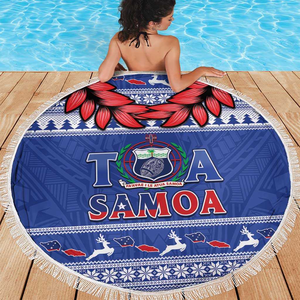 Toa Samoa Rugby Christmas Beach Blanket Ula Fala Samoan Pattern Blue LT14 - Polynesian Pride