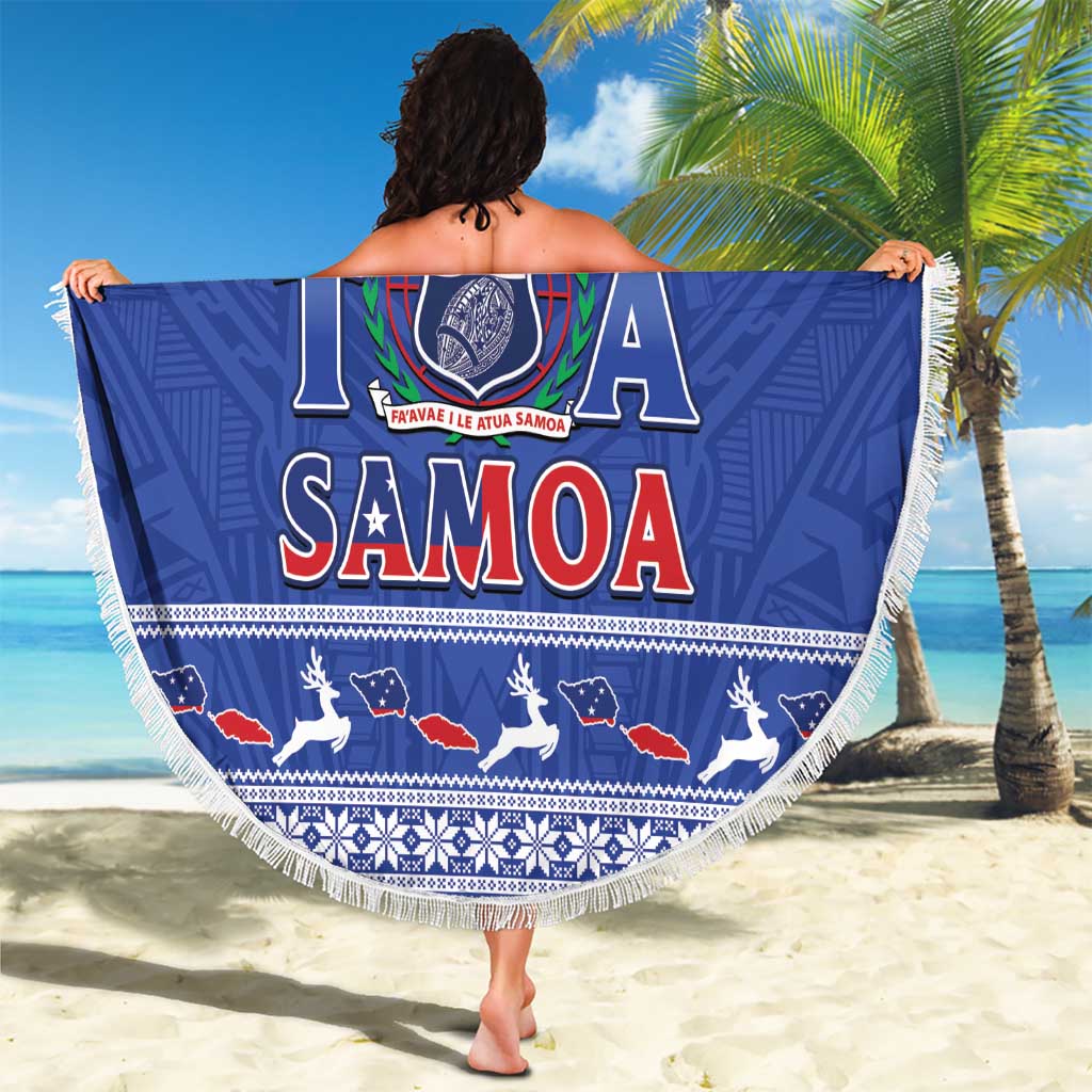 Toa Samoa Rugby Christmas Beach Blanket Ula Fala Samoan Pattern Blue LT14 - Polynesian Pride