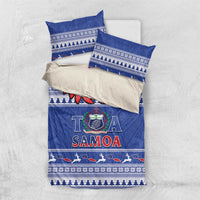 Toa Samoa Rugby Christmas Bedding Set Ula Fala Samoan Pattern Blue LT14 US Twin 172cm x 218cm Blue - Polynesian Pride