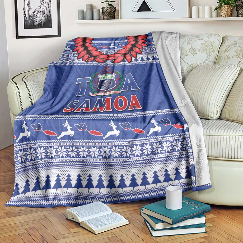 Toa Samoa Rugby Christmas Blanket Ula Fala Samoan Pattern Blue LT14 Blue - Polynesian Pride