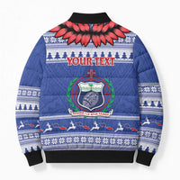 Personalised Toa Samoa Rugby Christmas Bomber Puffer Jacket Ula Fala Samoan Pattern Blue LT14 - Polynesian Pride