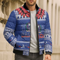 Personalised Toa Samoa Rugby Christmas Bomber Puffer Jacket Ula Fala Samoan Pattern Blue LT14 - Polynesian Pride
