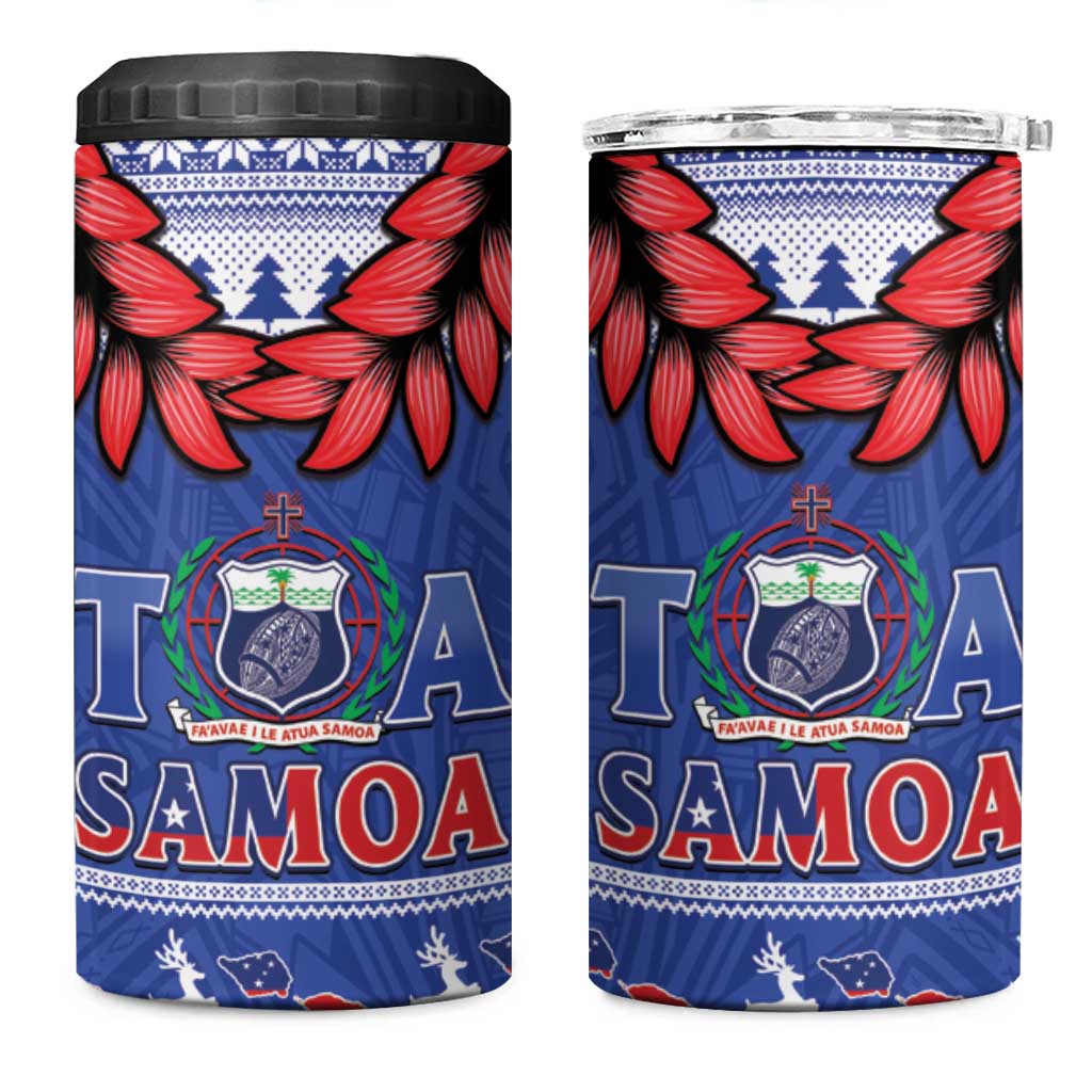 Toa Samoa Rugby Christmas 4 in 1 Can Cooler Tumbler Ula Fala Samoan Pattern Blue LT14 One Size: 16 oz Blue - Polynesian Pride