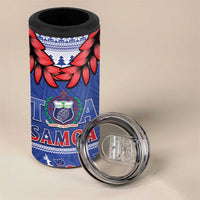 Toa Samoa Rugby Christmas 4 in 1 Can Cooler Tumbler Ula Fala Samoan Pattern Blue LT14 - Polynesian Pride