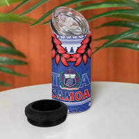 Toa Samoa Rugby Christmas 4 in 1 Can Cooler Tumbler Ula Fala Samoan Pattern Blue LT14 - Polynesian Pride