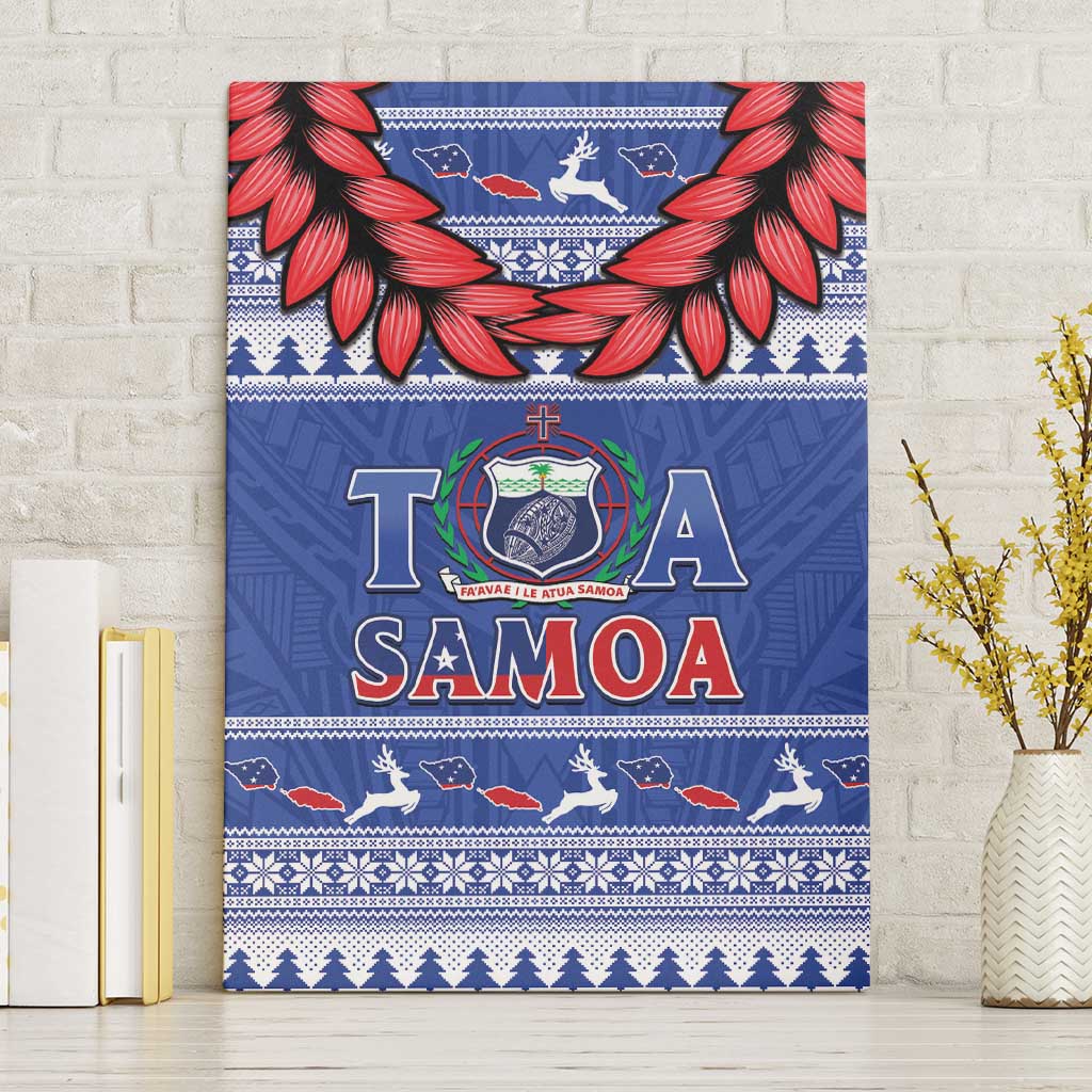 Toa Samoa Rugby Christmas Canvas Wall Art Ula Fala Samoan Pattern Blue LT14 Without Frame Blue - Polynesian Pride