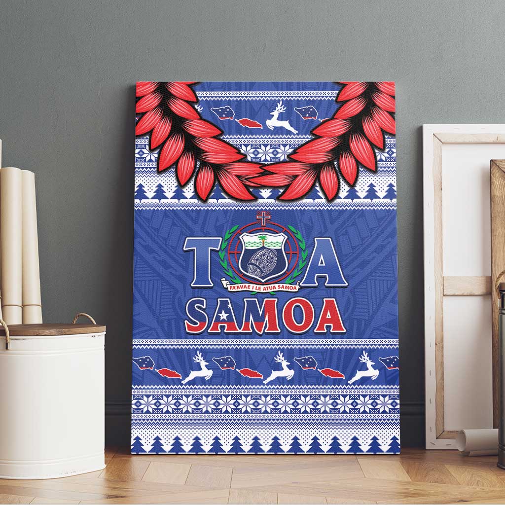Toa Samoa Rugby Christmas Canvas Wall Art Ula Fala Samoan Pattern Blue LT14 - Polynesian Pride