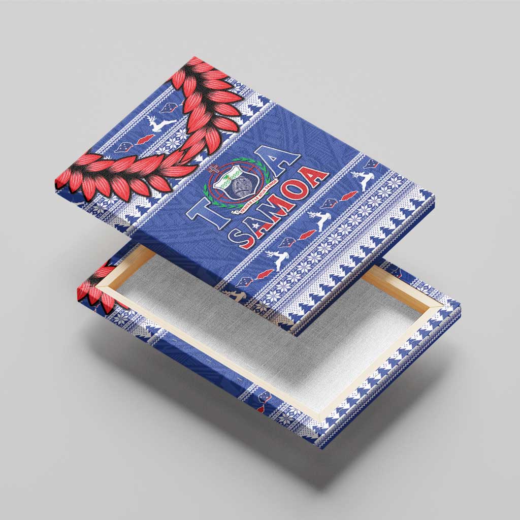 Toa Samoa Rugby Christmas Canvas Wall Art Ula Fala Samoan Pattern Blue LT14 - Polynesian Pride