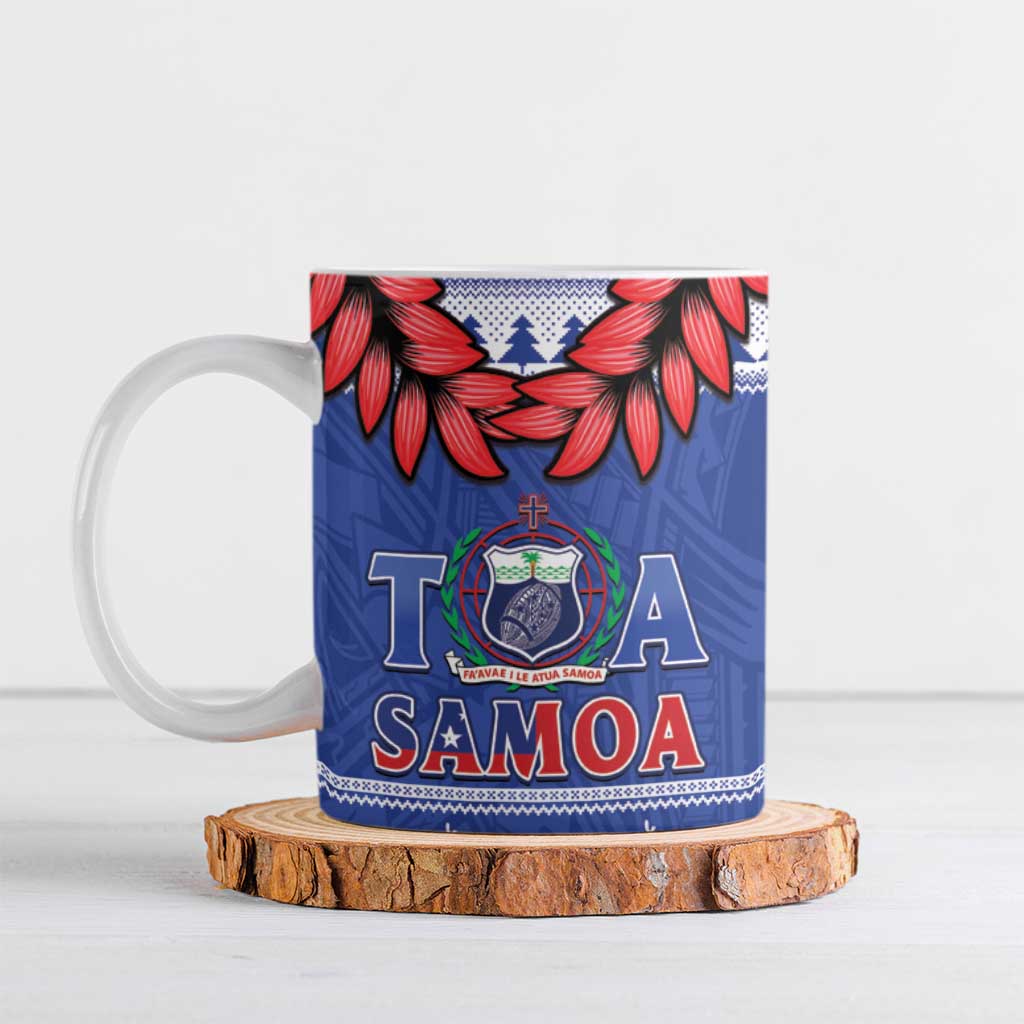 Toa Samoa Rugby Christmas Ceramic Mug Ula Fala Samoan Pattern Blue LT14 Blue - Polynesian Pride