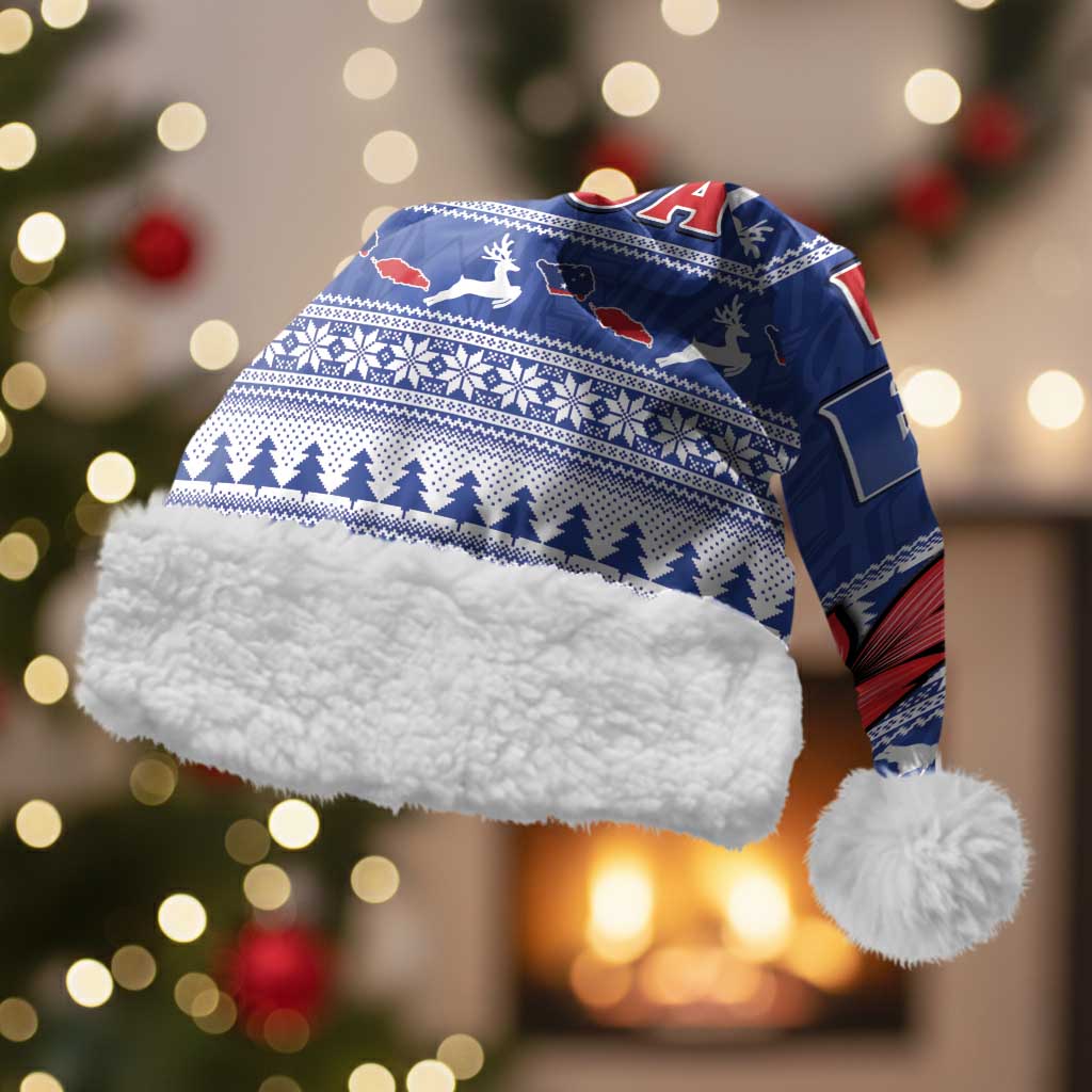 Toa Samoa Rugby Christmas Santa Hat Ula Fala Samoan Pattern Blue LT14 With Fur Blue - Polynesian Pride