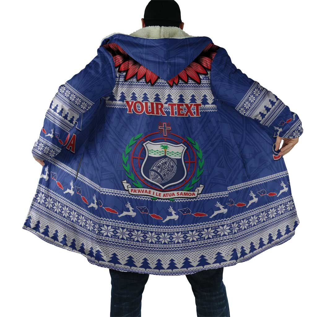 Personalised Toa Samoa Rugby Christmas Cloak Ula Fala Samoan Pattern Blue LT14 - Polynesian Pride