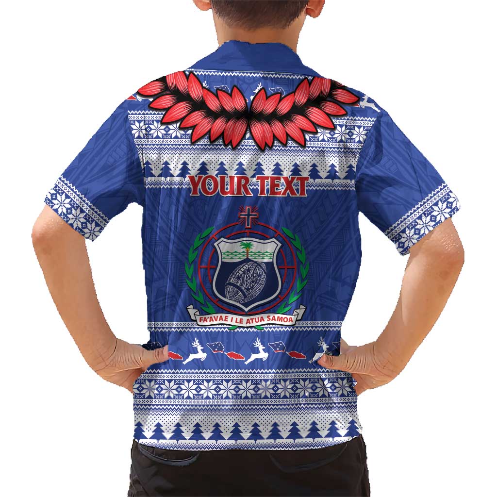 Personalised Toa Samoa Rugby Christmas Kid Hawaiian Shirt Ula Fala Samoan Pattern Blue LT14 - Polynesian Pride