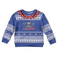 Personalised Toa Samoa Rugby Christmas Kid Ugly Christmas Sweater Ula Fala Samoan Pattern Blue LT14 Kid Blue - Polynesian Pride