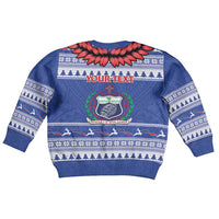 Personalised Toa Samoa Rugby Christmas Kid Ugly Christmas Sweater Ula Fala Samoan Pattern Blue LT14 - Polynesian Pride