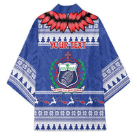 Personalised Toa Samoa Rugby Christmas Kimono Ula Fala Samoan Pattern Blue LT14 - Polynesian Pride