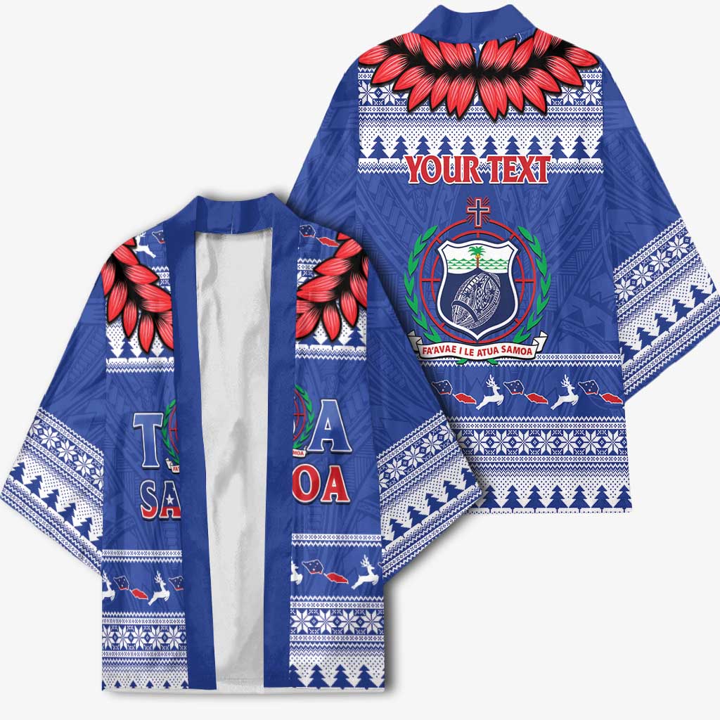 Personalised Toa Samoa Rugby Christmas Kimono Ula Fala Samoan Pattern Blue LT14 - Polynesian Pride