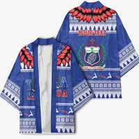 Personalised Toa Samoa Rugby Christmas Kimono Ula Fala Samoan Pattern Blue LT14 - Polynesian Pride