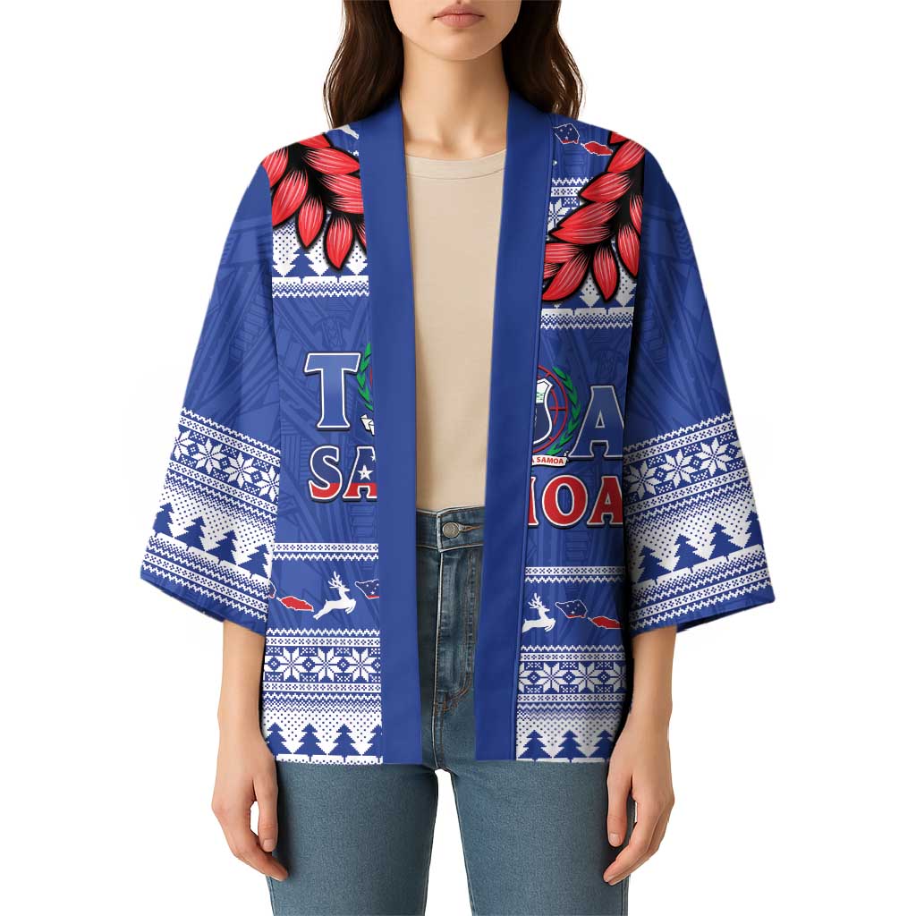 Personalised Toa Samoa Rugby Christmas Kimono Ula Fala Samoan Pattern Blue LT14 - Polynesian Pride