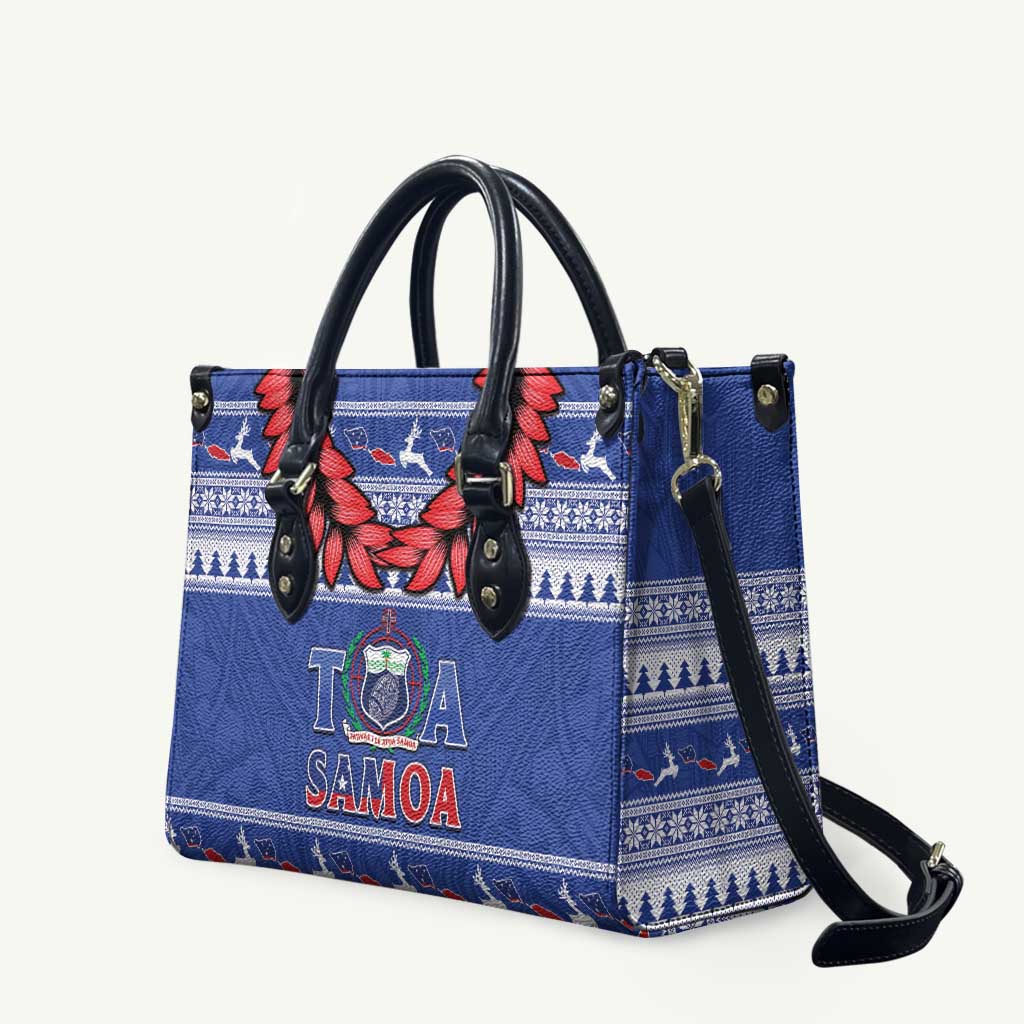 Toa Samoa Rugby Christmas Leather Bag Ula Fala Samoan Pattern Blue LT14 Blue - Polynesian Pride