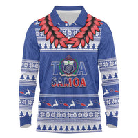 Personalised Toa Samoa Rugby Christmas Long Sleeve Polo Shirt Ula Fala Samoan Pattern Blue LT14 Blue - Polynesian Pride