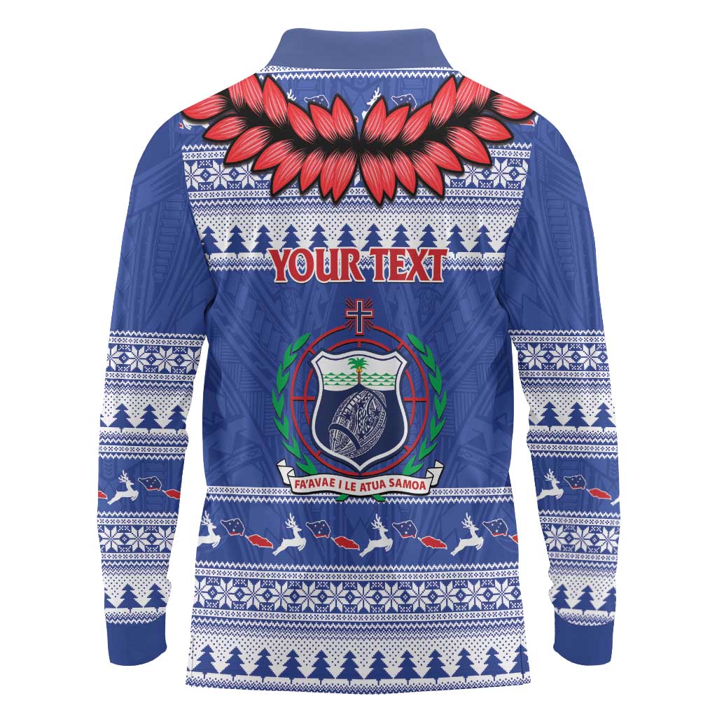 Personalised Toa Samoa Rugby Christmas Long Sleeve Polo Shirt Ula Fala Samoan Pattern Blue LT14 - Polynesian Pride