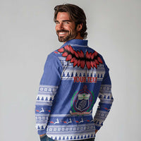 Personalised Toa Samoa Rugby Christmas Long Sleeve Polo Shirt Ula Fala Samoan Pattern Blue LT14 - Polynesian Pride