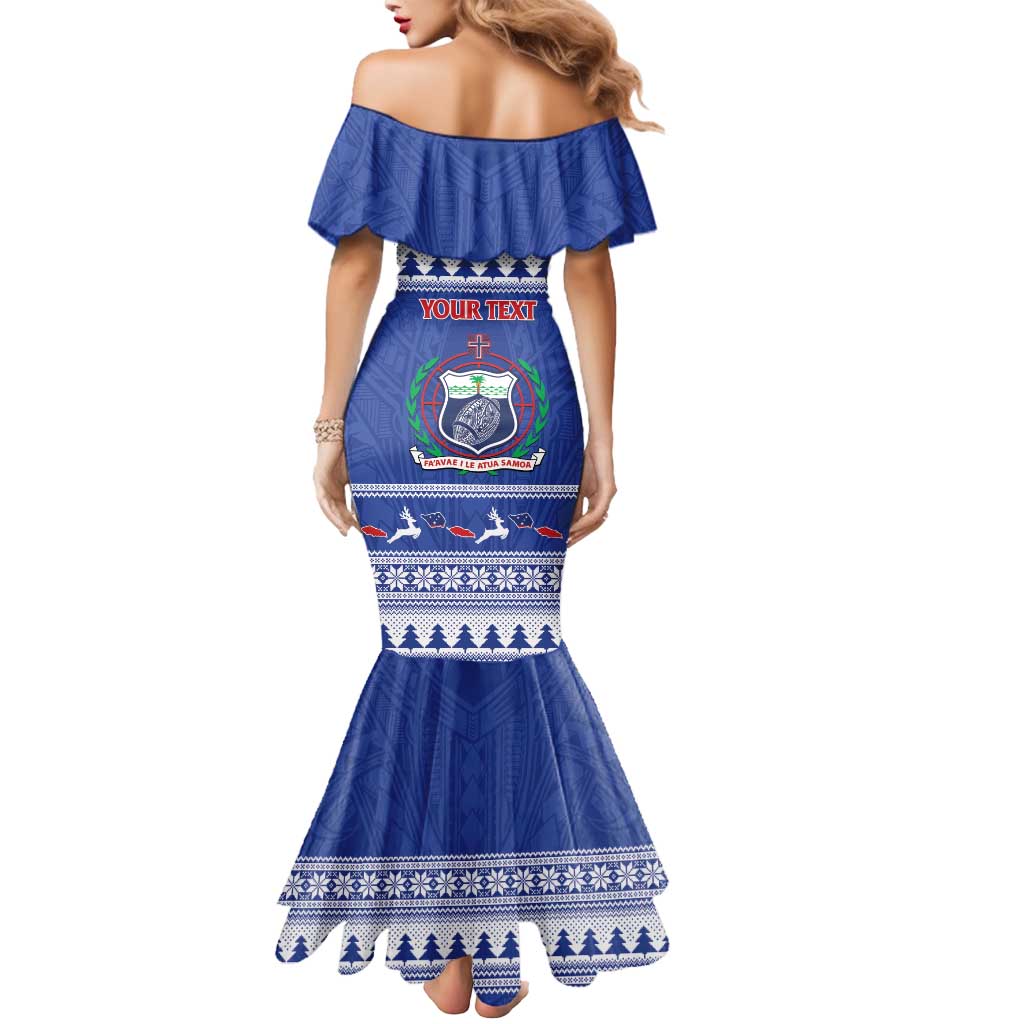 Personalised Toa Samoa Rugby Christmas Mermaid Dress Ula Fala Samoan Pattern Blue LT14 - Polynesian Pride