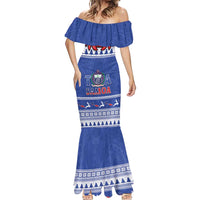 Personalised Toa Samoa Rugby Christmas Mermaid Dress Ula Fala Samoan Pattern Blue LT14 - Polynesian Pride