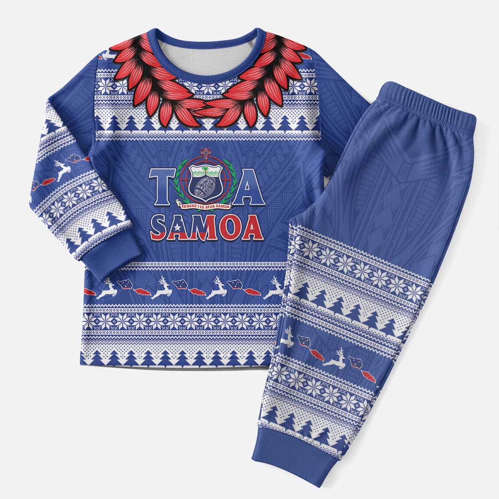 Personalised Toa Samoa Rugby Christmas Pajama Set Ula Fala Samoan Pattern Blue LT14 Men Blue - Polynesian Pride