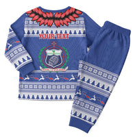 Personalised Toa Samoa Rugby Christmas Pajama Set Ula Fala Samoan Pattern Blue LT14 - Polynesian Pride