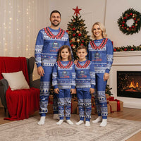 Personalised Toa Samoa Rugby Christmas Pajama Set Ula Fala Samoan Pattern Blue LT14 - Polynesian Pride