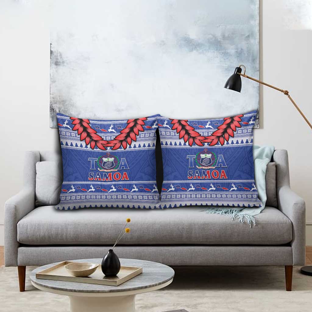 Toa Samoa Rugby Christmas Pillow Cover Ula Fala Samoan Pattern Blue LT14 - Polynesian Pride