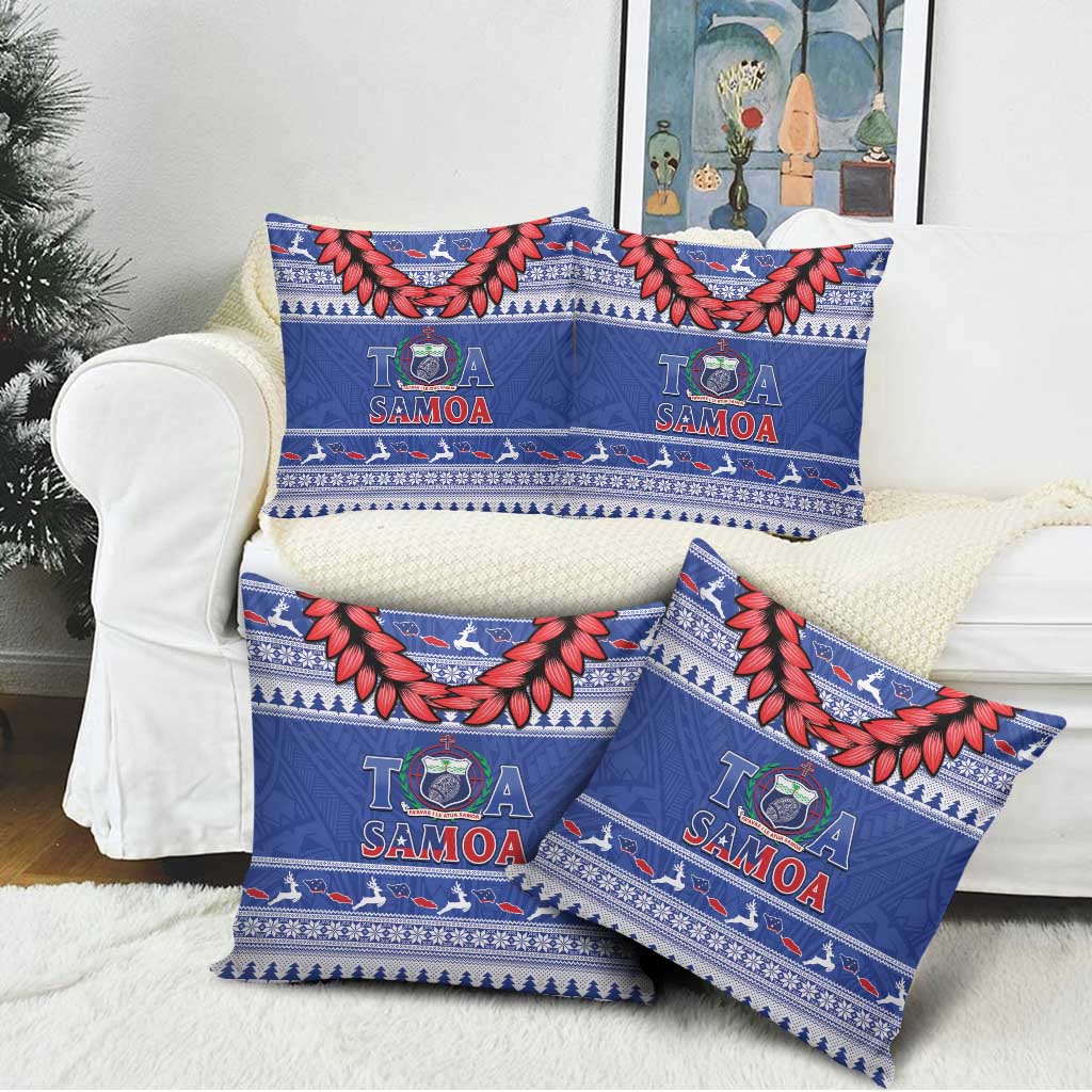 Toa Samoa Rugby Christmas Pillow Cover Ula Fala Samoan Pattern Blue LT14 - Polynesian Pride